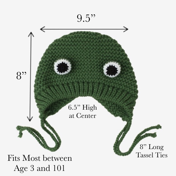 Green Frog Knit Beanie with Long Tassel Ties - Picture 16 of 16